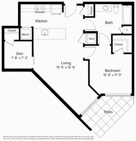 1 bed 1 bathroom floorplan Z at Fort Totten Square, Washington DC